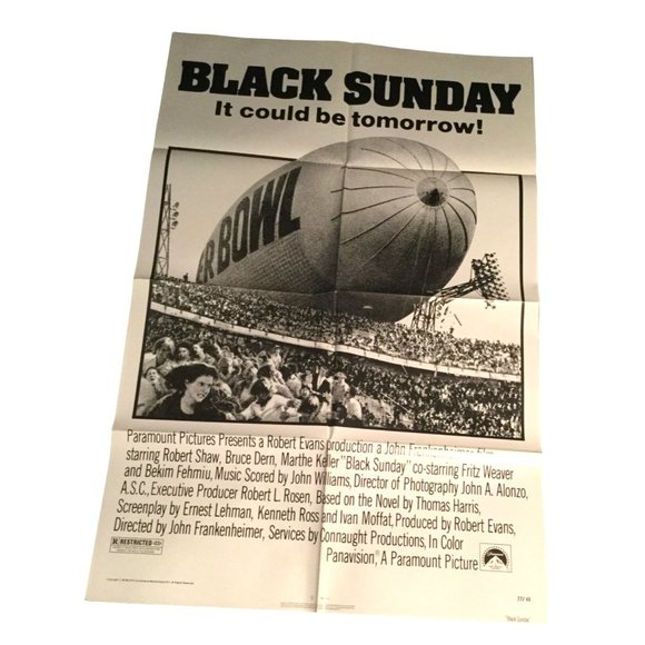 1977 Original Movie Poster Black Sunday One Sheet Large Theatre Robert Shaw +